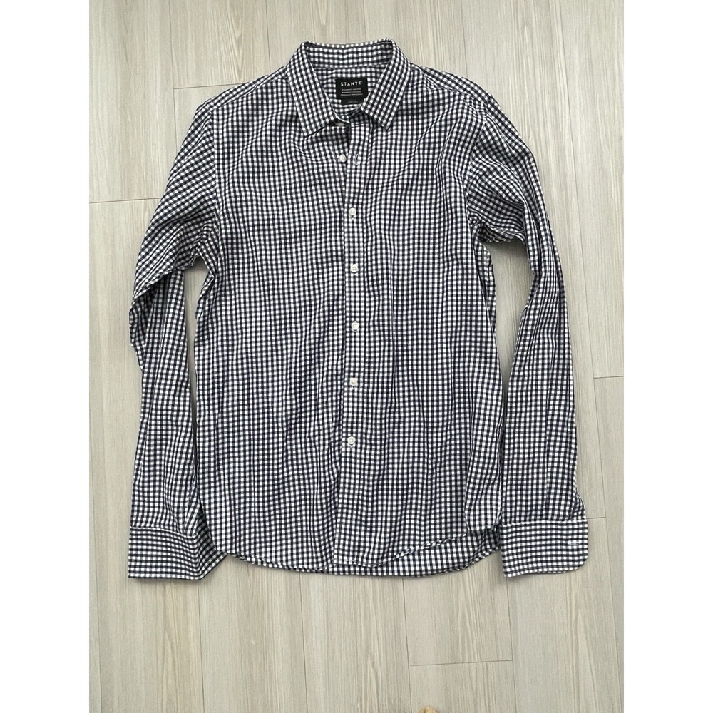 Stantt Men's Carlisle Button Up Blue and White Checkered Long Sleeve Shirt Sz M